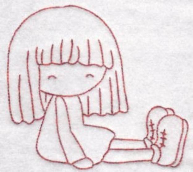 Picture of Redwork Sitting Girl Machine Embroidery Design