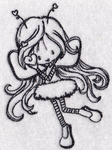 Picture of Redwork Girl Bug Machine Embroidery Design