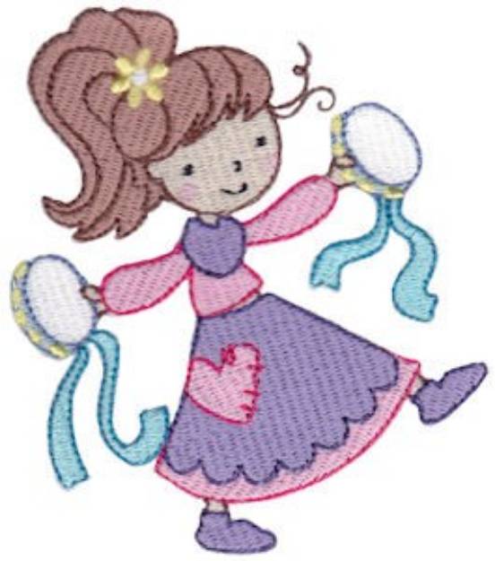 Picture of Flower Girl With Tambourines Machine Embroidery Design