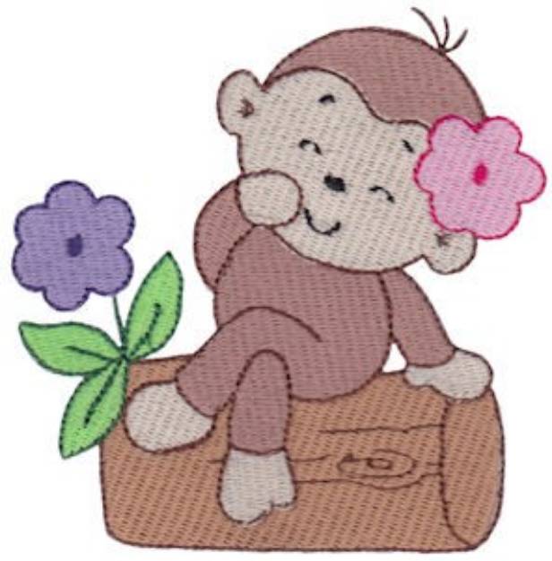 Picture of Monkey On A Log Machine Embroidery Design
