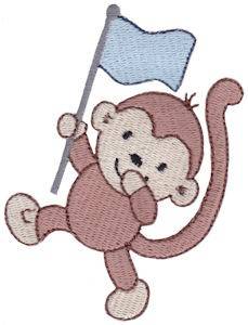 Picture of Flag Waving Monkey Machine Embroidery Design