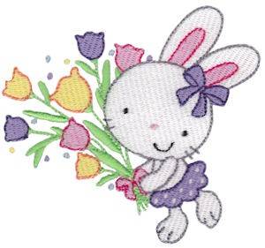 Picture of Easter Bunny & Tulips Machine Embroidery Design
