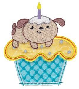 Picture of Puppy & Cupcake Applique Machine Embroidery Design