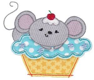 Picture of Mouse & Cupcake Applique Machine Embroidery Design