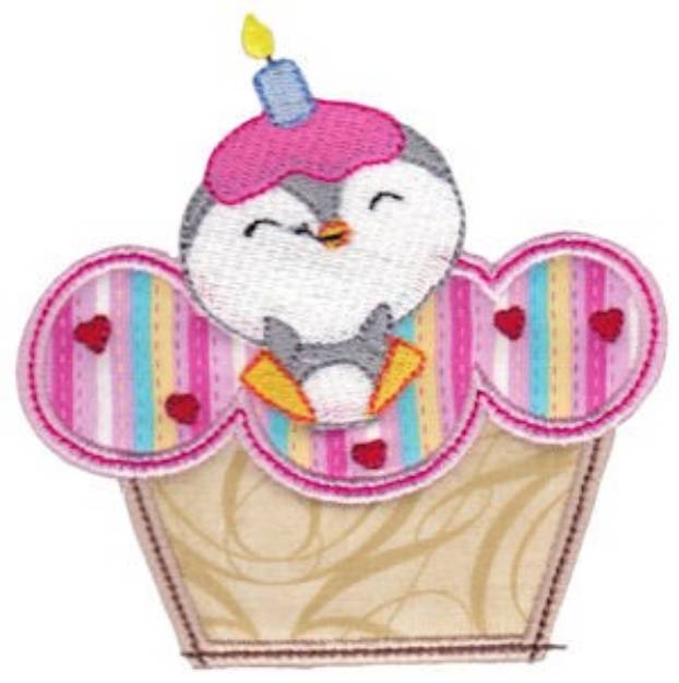 Picture of Penguin & Cupcake Applique Machine Embroidery Design