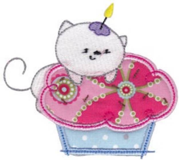 Picture of Kitten & Cupcake Applique Machine Embroidery Design