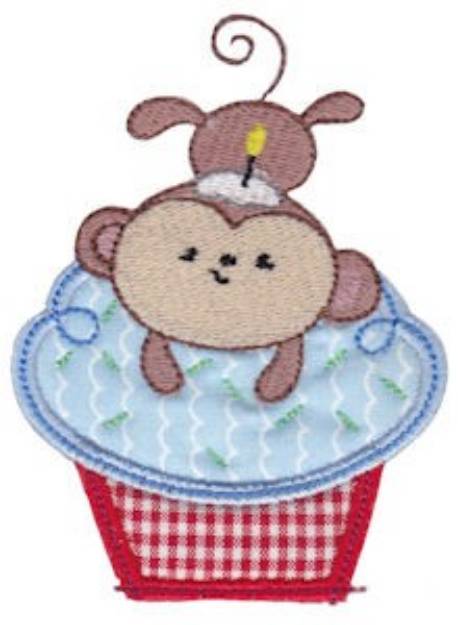 Picture of Monkey & Cupcake Applique Machine Embroidery Design