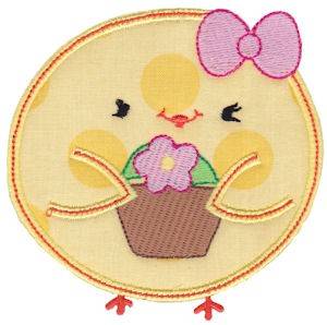 Picture of Chickadee & Flowers Applique Machine Embroidery Design