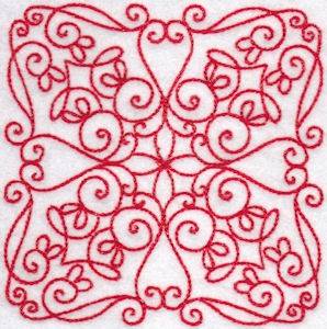 Picture of Elegant Redwork Quilt Block Machine Embroidery Design