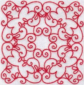 Picture of Elegant Redwork Quilt Block Machine Embroidery Design