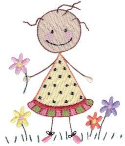 Picture of Stick Figure Girl & Flowers Machine Embroidery Design