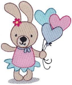Picture of Bunny Rabbit & Balloons Machine Embroidery Design