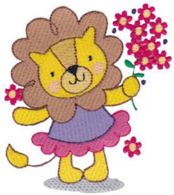 Picture of Lion & Flowers Machine Embroidery Design