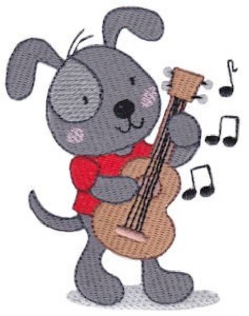 Picture of Guitar Playing Puppy Machine Embroidery Design