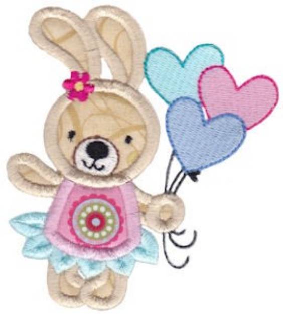 Picture of Applique Rabbit & Balloons Machine Embroidery Design