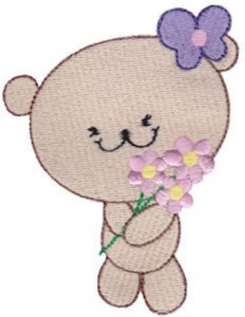 Picture of Cute Bear With Flowers Machine Embroidery Design