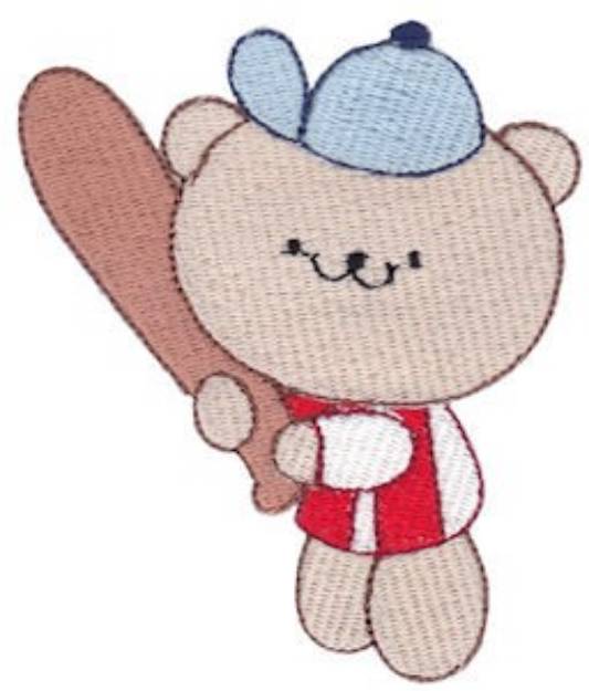 Picture of Cute Bear Playing Baseball Machine Embroidery Design