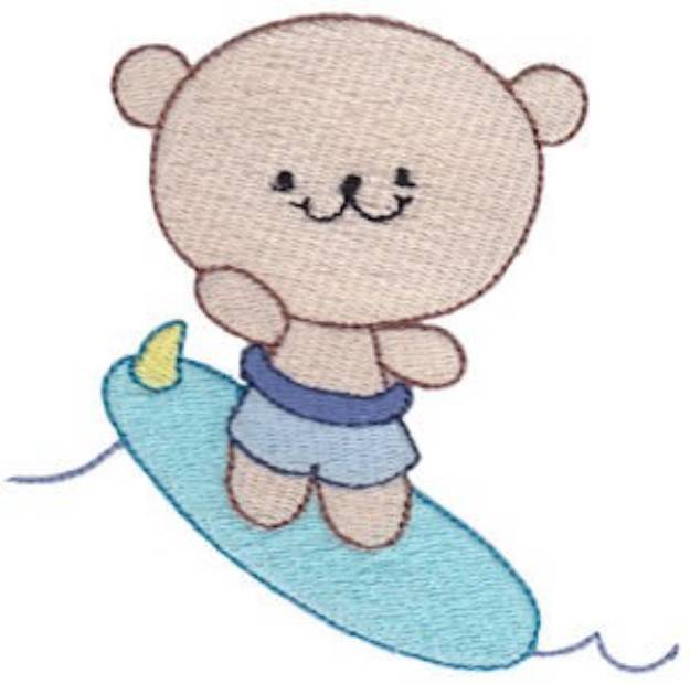 Picture of Cute Surfing Bear Machine Embroidery Design