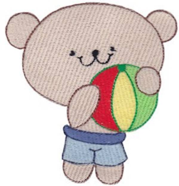 Picture of Cute Bear & Beach Ball Machine Embroidery Design