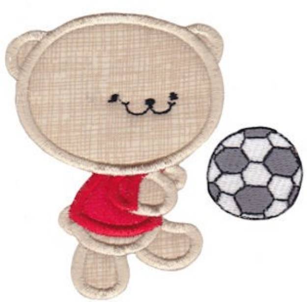 Picture of Applique Bear Playing Soccer Machine Embroidery Design