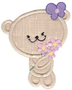 Picture of Applique Bear With Flowers Machine Embroidery Design
