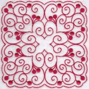 Picture of Cherries Quilt Block Redwork Machine Embroidery Design