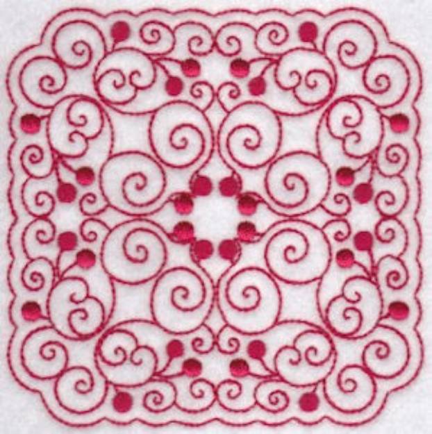 Picture of Cherries Quilt Block Redwork Machine Embroidery Design