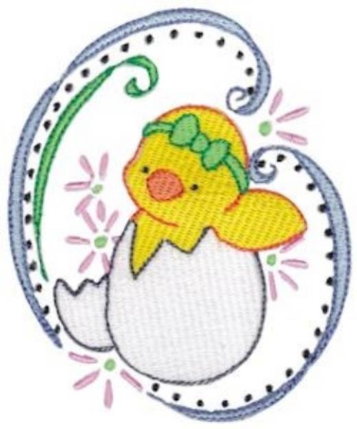 Picture of Easter Chick & Swirls Machine Embroidery Design