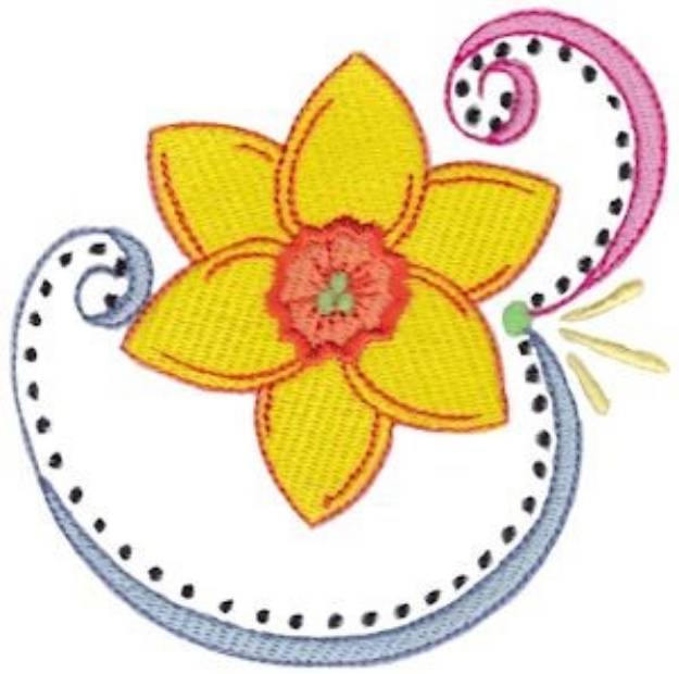 Picture of Swirly Easter Daffodil Machine Embroidery Design