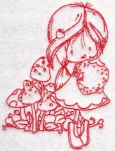 Picture of Redwork Wren & Strawberry Machine Embroidery Design
