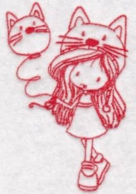 Picture of Redwork Wren & Balloons Machine Embroidery Design