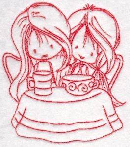 Picture of Redwork Wryn Tea Party Machine Embroidery Design