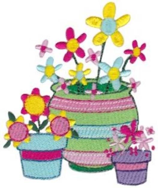 Picture of Garden Flower Pots Machine Embroidery Design