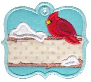 Picture of Christmas Tag Cardinal Applique Machine Embroidery Design