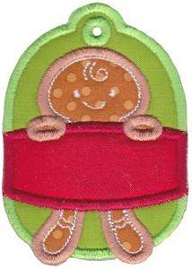 Picture of Christmas Tag Gingerbread Applique Machine Embroidery Design