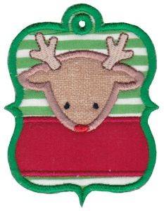Picture of Christmas Tag Reindeer Applique Machine Embroidery Design
