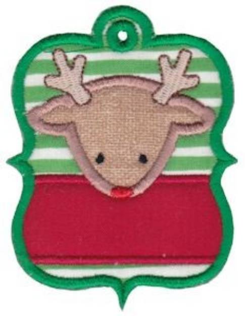 Picture of Christmas Tag Reindeer Applique Machine Embroidery Design