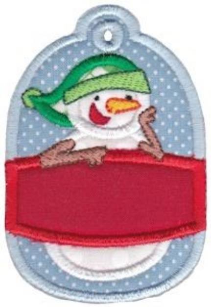 Picture of Christmas Tag Snowman Applique Machine Embroidery Design