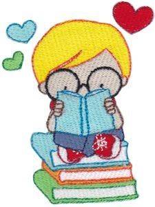 Picture of Boy Reading Machine Embroidery Design