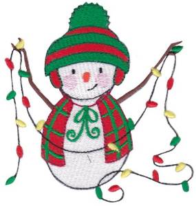 Picture of Christmas Snowman Twinkle Lights Machine Embroidery Design