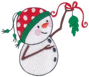 Picture of Christmas Snowman Mistletoe Machine Embroidery Design