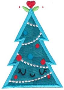 Picture of Kawaii Christmas Tree Applique Machine Embroidery Design