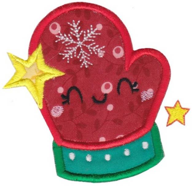 Picture of Kawaii Christmas Mitten Applique Machine Embroidery Design