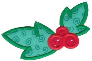 Picture of Kawaii Christmas Holly Applique Machine Embroidery Design