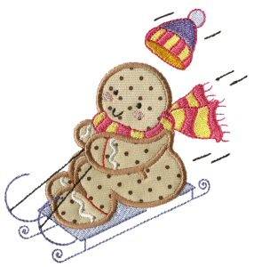 Picture of Sledding Gingerbread Machine Embroidery Design