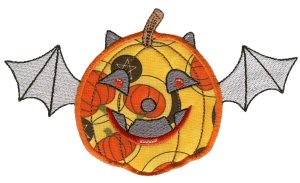Picture of Halloween Pumpkin Bat Applique Machine Embroidery Design