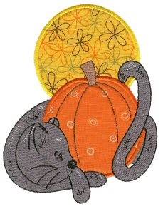 Picture of Applique Pumpkin & Cat Machine Embroidery Design