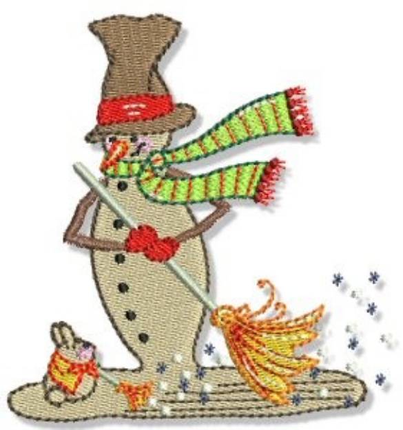 Picture of Country Snowman Sweeping Machine Embroidery Design