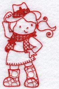 Picture of Kids Of The World Cowgirl Redwork Machine Embroidery Design