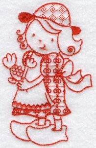 Picture of Kids Of The World Dutch Redwork Machine Embroidery Design